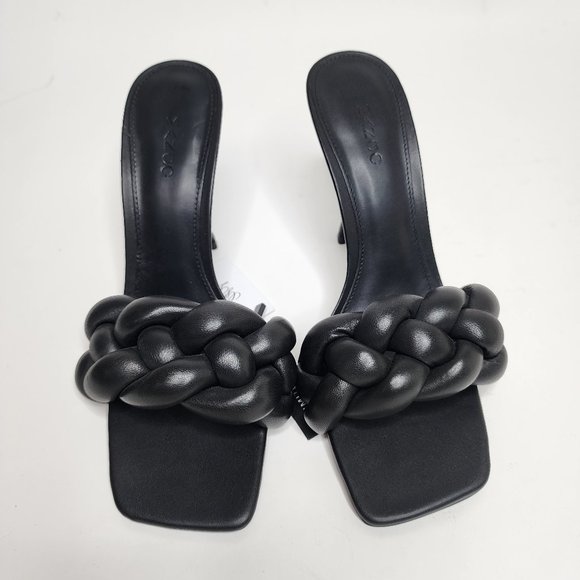MANGO Womens Leather Braided Mule Sandals Limited Edition Black Size 40 - Picture 3 of 6